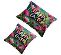 2Pcs Happy Easter Creative Font-1211 Borsa cosmetica tascabile per borse, borsa per il trucco impermeabile sacchetto cosmetico, portatile senza cerniera borsa per il trucco, Multicolore 03, A