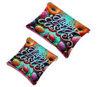 2Pcs Happy Easter Creative Font-1211 Borsa cosmetica tascabile per borse, borsa per il trucco impermeabile sacchetto cosmetico, portatile senza cerniera borsa per il trucco, Multicolore 05, A