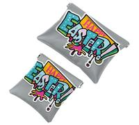 2Pcs Happy Easter Creative Font-1211 Borsa cosmetica tascabile per borse, borsa per il trucco impermeabile sacchetto cosmetico, portatile senza cerniera borsa per il trucco, Multicolore 02, A