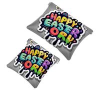 2Pcs Happy Easter Creative Font-1211 Borsa cosmetica tascabile per borse, borsa per il trucco impermeabile sacchetto cosmetico, portatile senza cerniera borsa per il trucco, Multicolore 04, A