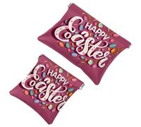 2Pcs Happy Easter Creative Font-1211 Borsa cosmetica tascabile per borse, borsa per il trucco impermeabile sacchetto cosmetico, portatile senza cerniera borsa per il trucco, Multicolore 08, A