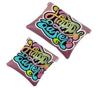 2Pcs Happy Easter Creative Font-1244 Borsa cosmetica tascabile per borse, borsa per il trucco impermeabile sacchetto cosmetico, portatile, senza cerniera, Multicolore 03, A:7.1x5.8in/18x14.8cm,B