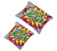 2Pcs Happy Easter Creative Font-1244 Borsa cosmetica tascabile per borse, borsa per il trucco impermeabile sacchetto cosmetico, portatile, senza cerniera, Multicolore 01, A:7.1x5.8in/18x14.8cm,B