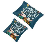 2Pcs Happy Easter Creative Font-1277 Borsa cosmetica tascabile per borse, borsa per il trucco impermeabile sacchetto cosmetico, portatile senza cerniera borsa per il trucco, Multicolore 05, A