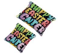2Pcs Happy Easter Creative Font-1277 Borsa cosmetica tascabile per borse, borsa per il trucco impermeabile sacchetto cosmetico, portatile senza cerniera borsa per il trucco, Multicolore 06, A