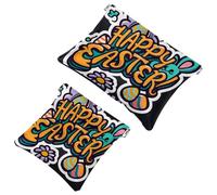 2Pcs Happy Easter Creative Font-1277 Borsa cosmetica tascabile per borse, borsa per il trucco impermeabile sacchetto cosmetico, portatile senza cerniera borsa per il trucco, Multicolore 09, A