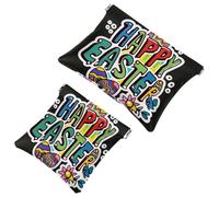 2Pcs Happy Easter Creative Font-1277 Borsa cosmetica tascabile per borse, borsa per il trucco impermeabile sacchetto cosmetico, portatile senza cerniera borsa per il trucco, Multicolore 08, A