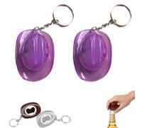2PCS Hat Bottle Opener Keychain, Portable Western Texas Style Metal Beer Openers - Rustic Western Bottle Opener Keychain, Suitable Decoration for Men and Beer Lovers (2*Transparent Purple)