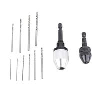 2PCS Keyless Drill Chucks with 10PCS Bits, Wireless Drill Chuck Adapter Set, 1/4 Inch Hex Shank Fast Change Converter Extension for Impact Drill and Cordless Screwdriver, Aluminum
