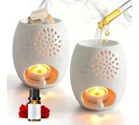 2pcs Lampada di Fragranza, Bruciatore di Oli Essenziali, Bianco Brucia Essenze Ceramica 10,5×10,5×12 Cm, Bruciatori A Olio Essenziale in Ceramica per Casa Camera da Letto Decorazione