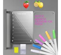 2Pcs Lavagna Magnetica Frigo Acrilico, Calendario Magnetico Frigo Trasparente, Cancellabile Magnetico Frigo Planner Settimanale con Penne a 6 Colori, Gomma per Lavagna