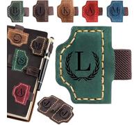 2PCS Mark Bookmark with Pen Holder Personalized, 26 Letters Name Initial Personalized Magnetic Leather Bookmarks for Readers, Book Lovers, Travelers Gift for Women & Men (Coffee + Blue)