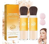 2pcs Mineral Powder Sunscreen Foundation with Brush,Translucent Mineral Brush Powder,Natural Matte Oil Control Lasting Lightweight Breathable Sunscreen Setting Powder,For All Skin Types