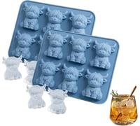 2PCS Mini Highland Cow Ice Cube Mold, 3D Cute Highland Cow Silicone Ice Cube Tray, Stampo in Silicone Mucche Delle Highlands, per Cioccolato, Caramelle, Gelatine, Cocktail, Whisky, Caffè