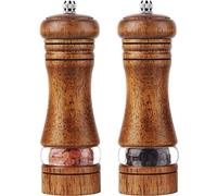 2Pcs Molinillos de Pimienta con Palet de Madera, Braoses Molinillo de Pimienta y Sal y Especias Manual, Molinillos de Sal y Pimienta con Grueso Ajustable y Ventana Visible