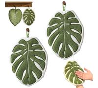 2Pcs Monstera Deliciosa Hand Towel, Hanging Coral Fleece, Leaf Shaped Hanging Kitchen Towels, Fluffy Quick Dry For Bath/Kitchen/Living Room (#A)
