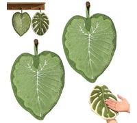 2Pcs Monstera Deliciosa Hand Towel, Hanging Coral Fleece, Leaf Shaped Hanging Kitchen Towels, Fluffy Quick Dry For Bath/Kitchen/Living Room (#B)