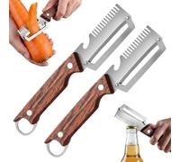 2pcs Multi-Functional Vegetable Peeler, 3 in1 Stainless Steel Shredder with Wooden Handle & Bottle Opener, Kitchen Gadgets for Kitchen Prep, Camping Potato Pumpkin Papaya Peeling & Shredding Scallions