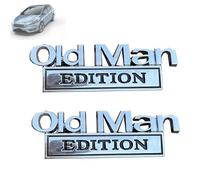 2Pcs Old Man Edition Car Stickers Emblem Metal Badge Bumper Decals for Car, Truck, SUV, Motorcycle (Silver Black)