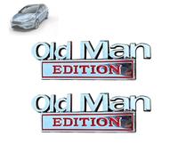 2Pcs Old Man Edition Car Stickers Emblem Metal Badge Bumper Decals for Car, Truck, SUV, Motorcycle (Silver Red)