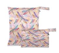 2pcs Panno Pannolino Wet Dry Borse Impermeabile Colore Libellula Farfalla Riutilizzabile Lavabile Viaggio Spiaggia Yoga Palestra Borsa per Costumi Da Bagno Vestiti Bagnati