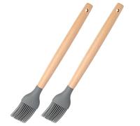 2PCS Pennello Cucina Silicone, Senza Plastica Pennello in Silicone da Cucina Senza Plastica, 20 cm, Pennello Pasticceria Vegan con Manico in Bambù Ecologico, Resistente al Calore fino a 200°C