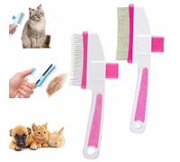 2pcs Pet Hair Removal Comb Flea Comb for Cats Dogs,Cat Brush with Release Button,Cleaning Shedding Pet Hair Remover,Self-Cleaning Fine Tooth Dog comb,pet Grooming Brushes Tool (Pink*2)