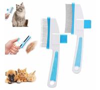 2pcs Pet Hair Removal Comb Flea Comb for Cats Dogs,Cat Brush with Release Button,Cleaning Shedding Pet Hair Remover,Self-Cleaning Fine Tooth Dog comb,pet Grooming Brushes Tool (Blue*2)