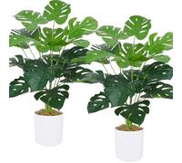 2PCS Pianta Finta da Interno Artificiali Monstera Grande con Vasi 75 cm