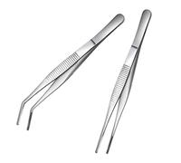 2Pcs Pinzette da Cucina Pinzette per Alimenti in Acciaio Inossidabile Pinze in Acciaio Inox con Punte Seghettate di Precisione per Cucinare Cuocere al Forno, Curva e Diretta, 20cm