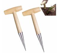 2pcs Plant Hole Digger for Planting,Hand Dibber Garden Tool with Wooden Handle,Seed Planter Tool Seed Dispenser for Planting Small Seeds Seedlings Sowing Seeds Transplanting Plants Bulbs