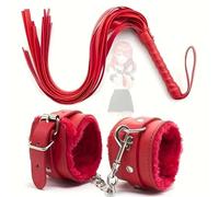 2PCs Polsini regolabili e frusta con nappe foderati in morbida pelle PU, polsini e frusta per giochi di ruolo