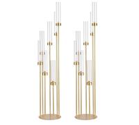 2PCS Porta Candele - Portacandele A 7 Bracci In Oro Per Matrimoni, Candelabro, Portacandele In Metallo Con Paralume In Acrilico Per Centrotavola Di Feste A Tema, Matrimoni, Feste Di Compleanno