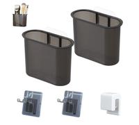 2PCS Porta Spazzolino Elettrico, Porta Spazzolini Bagno a Parete con 2 Ganci Autoadesivi per Spazzolino e Dentifricio, Senza Trapano Supporto Nero per Spazzolino per Doccia Bagno Cucina