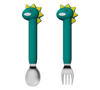 2PCS Posate Svezzamento, WitBicg Forchetta Bambini, Posate Bambini Acciaio Carota Cucchiaino Svezzamento Pappa Neonato Svezzamento, Aumentare l'Appetito,Utilizzare dopo 1 Anno (Dinosauro Verde Lungo)