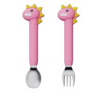 2PCS Posate Svezzamento, WitBicg Forchetta Bambini, Posate Bambini Acciaio Carota Cucchiaino Svezzamento Pappa Neonato Svezzamento, Aumentare l'Appetito,Utilizzare dopo 1 anno (Dinosauro Rosa Lungo)