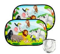 2PCS Protezione Solare Auto Bambino Con Protezione Uv, 51x31cm Auto Finestra Parasole, Parasole Per Auto Per Bambin Con 8 Ventosa (Zoo)