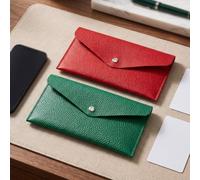 2Pcs PU Leather Busta Portafoglio & Phone Bag, Slim Large Card Case, Rosso | Set di 2 portafogli versatili: stile busta lunga per banconote e carte, oltre a una custodia per telefono; ultra sottile ma