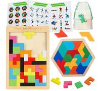 2PCS Puzzle in Legno Tetris per Bambini, Tangram Jigsaw Rompicapo Gioco di Costruzione Intelligenza Montessori Jigsaw Regalo Educativo per Bambini di età Superiore ai 3 Anni
