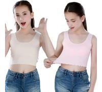 2pcs Ragazza Canottiera senza Maniche Corto Canotta Elasticizzato Maglia Intima
