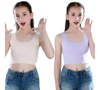 2pcs Ragazza Canottiera senza Maniche Corto Canotta Elasticizzato Maglia Intima