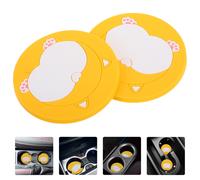 2Pcs Reusable PVC Car Cup Coasters Cartoon Design Yellow Antislip Car Interior
