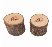 2Pcs Rustic Wooden Ring Boxes for Wedding | Unique Log Design Holds Engagement Rings | Green Ring Holder for Country Weddings/Valentine’s Day | Mr & Mr, Hers & His Options (SIGNORE&SIGNORA)