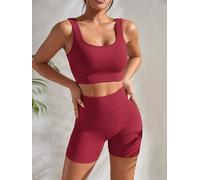 2pcs S M L senza Cuciture a Costine Top Corto Vita Alta Shorts Yoga Wear Set Per