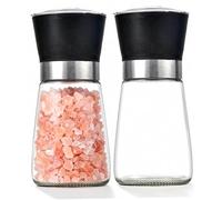 2Pcs Salt and Pepper Grinder Set, Stainless Steel Glass Pepper Grinder Manual, Removable & Visible & Easy to Clean Salt Mill for Home, Dinning Room
