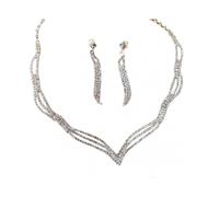 2Pcs/Set Geometry Shape Exquisite Workmanship Necklace Earrings Set Noble Shining Rhinestone Choker Necklace Drop Earrings Jewelry Accessory