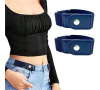 2pcs/set No Buckle Elastic Belt For Women Men Unisex Stretch For Pants Jeans Casual Free Adjustable Invisible(Blue)