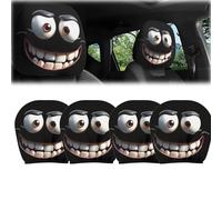 2Pcs Set Of Funny Big-Eyed Grinning Cartoon Print Car Seat Headrest Covers, Spooky Eyes Car Headrests Covers, Double-Sided Print Protector For Front Seat Decoration (4PCS)