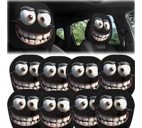 2Pcs Set Of Funny Big-Eyed Grinning Cartoon Print Car Seat Headrest Covers, Spooky Eyes Car Headrests Covers, Double-Sided Print Protector For Front Seat Decoration (8PCS)