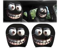2Pcs Set Of Funny Big-Eyed Grinning Cartoon Print Car Seat Headrest Covers, Spooky Eyes Car Headrests Covers, Double-Sided Print Protector For Front Seat Decoration (2PCS)